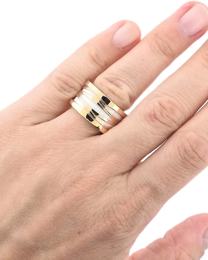Rings Bvlgari Bulgari BZero1 Rose Gold White Ceramic Band Ring