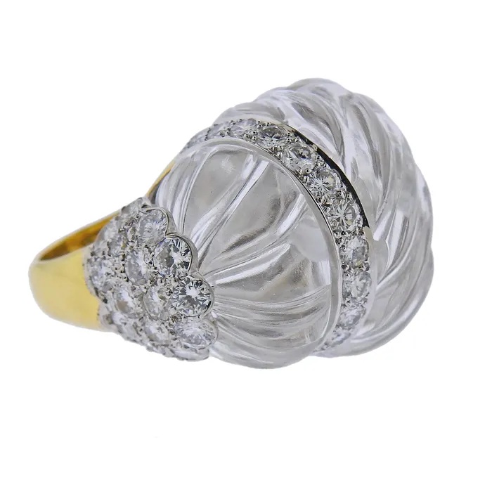 Rings David Webb David Webb Carved Crystal Diamond Gold Platinum Cocktail Ring Rings David Webb David Webb Carved Crystal Diamond Gold Platinum Cocktail Ring