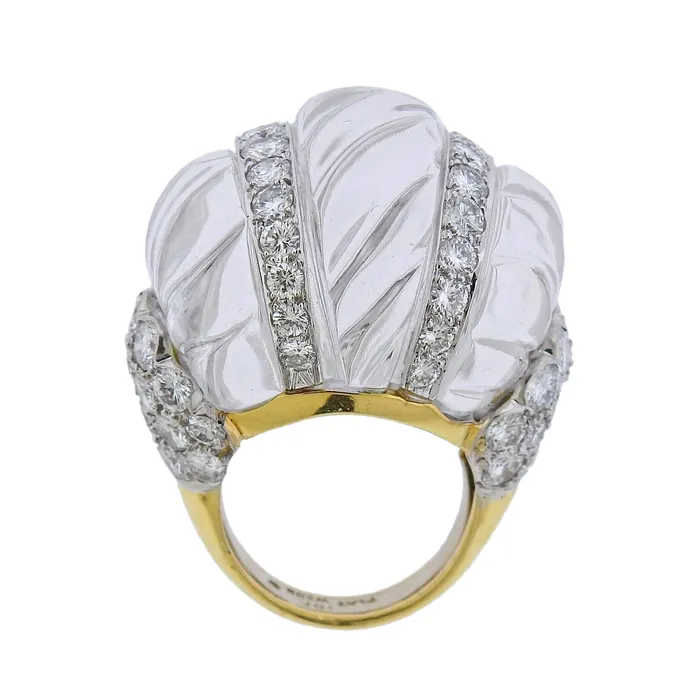 Rings David Webb David Webb Carved Crystal Diamond Gold Platinum Cocktail Ring Rings David Webb David Webb Carved Crystal Diamond Gold Platinum Cocktail Ring