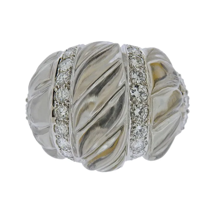 Rings David Webb David Webb Carved Crystal Diamond Gold Platinum Cocktail Ring Rings David Webb David Webb Carved Crystal Diamond Gold Platinum Cocktail Ring