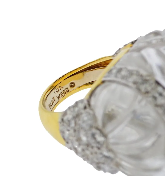 Rings David Webb David Webb Carved Crystal Diamond Gold Platinum Cocktail Ring Rings David Webb David Webb Carved Crystal Diamond Gold Platinum Cocktail Ring