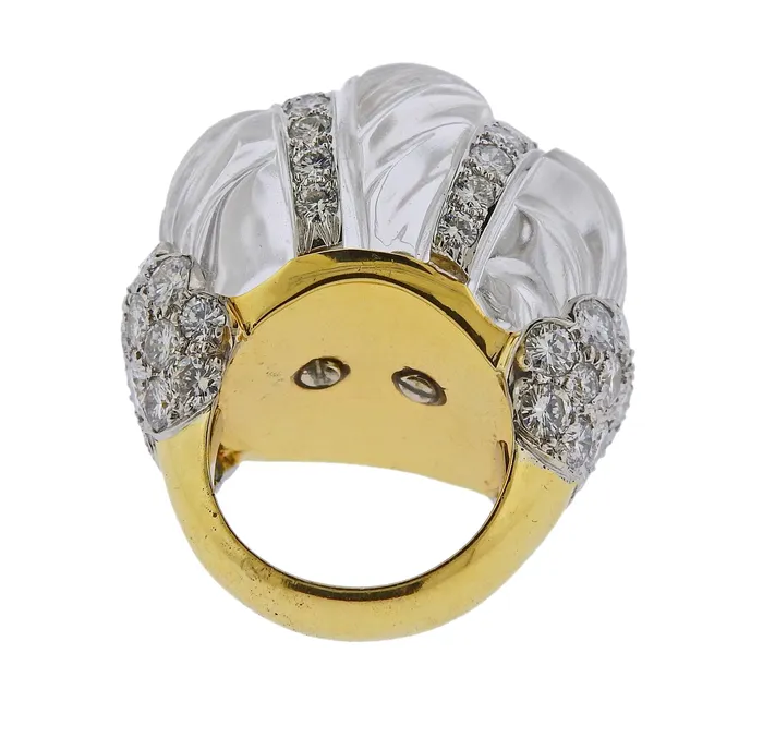 Rings David Webb David Webb Carved Crystal Diamond Gold Platinum Cocktail Ring Rings David Webb David Webb Carved Crystal Diamond Gold Platinum Cocktail Ring