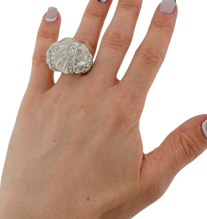 Rings David Webb David Webb Carved Crystal Diamond Gold Platinum Cocktail Ring Rings David Webb David Webb Carved Crystal Diamond Gold Platinum Cocktail Ring