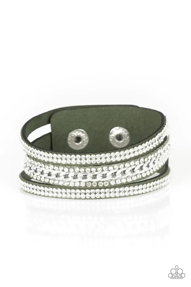Rollin In Rhinestones Green Bracelet Jewelry by Bretta Paparazzi Accessories Bracelets