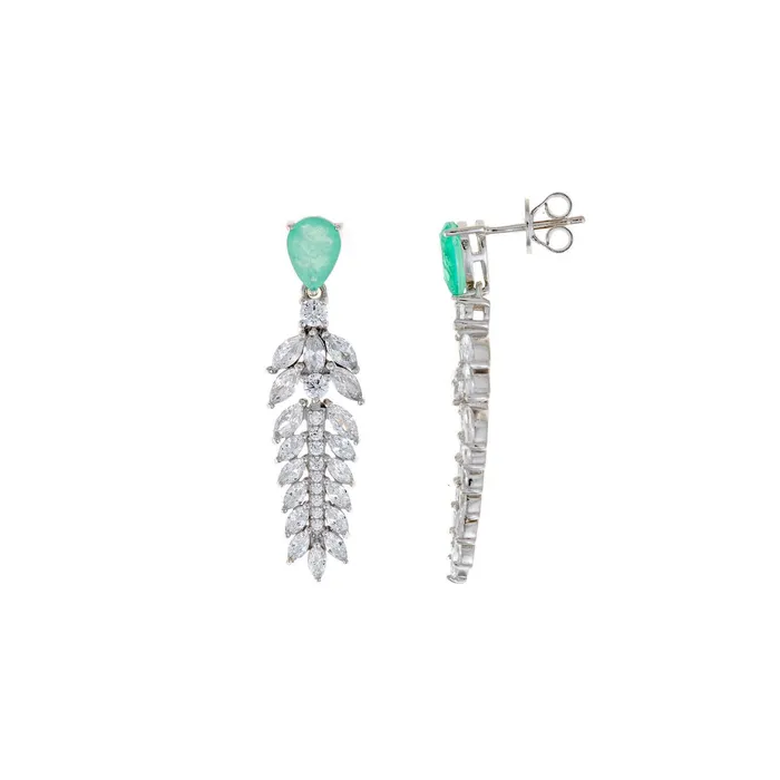 Salvatore Plata Wedding silver dangle earrings for women with zircons and green stone 4cm Salvatore Plata Earrings Salvatore Plata Wedding silver dangle earrings for women with zircons and green stone 4cm Salvatore Plata Earrings