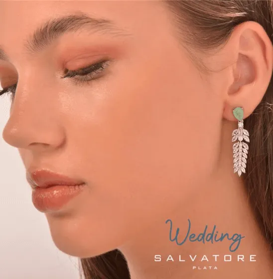 Salvatore Plata Wedding silver dangle earrings for women with zircons and green stone 4cm Salvatore Plata Earrings Salvatore Plata Wedding silver dangle earrings for women with zircons and green stone 4cm Salvatore Plata Earrings