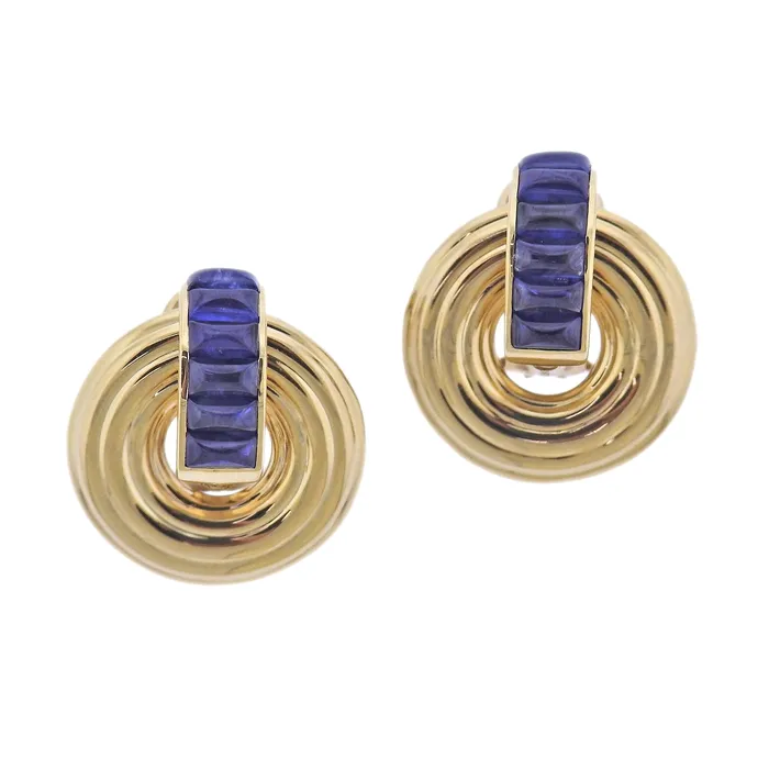 Seaman Schepps Seaman Schepps Giro Reversible Ceramic Sapphire Gold Doorknocker Earrings Earrings Seaman Schepps Seaman Schepps Giro Reversible Ceramic Sapphire Gold Doorknocker Earrings Earrings