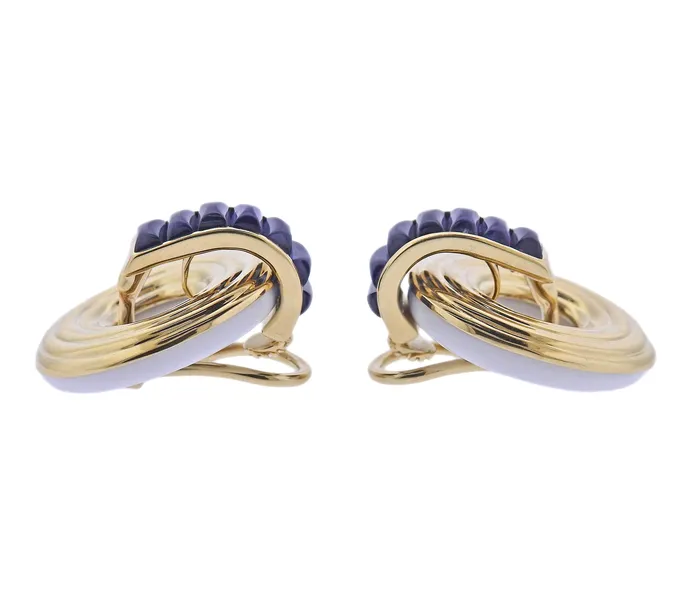 Seaman Schepps Seaman Schepps Giro Reversible Ceramic Sapphire Gold Doorknocker Earrings Earrings Seaman Schepps Seaman Schepps Giro Reversible Ceramic Sapphire Gold Doorknocker Earrings Earrings