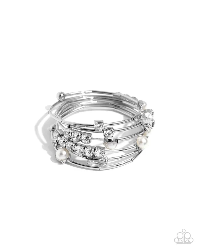 Showtime Sparkle White Coil Bracelet Jewelry by Bretta Paparazzi Accessories Bracelets