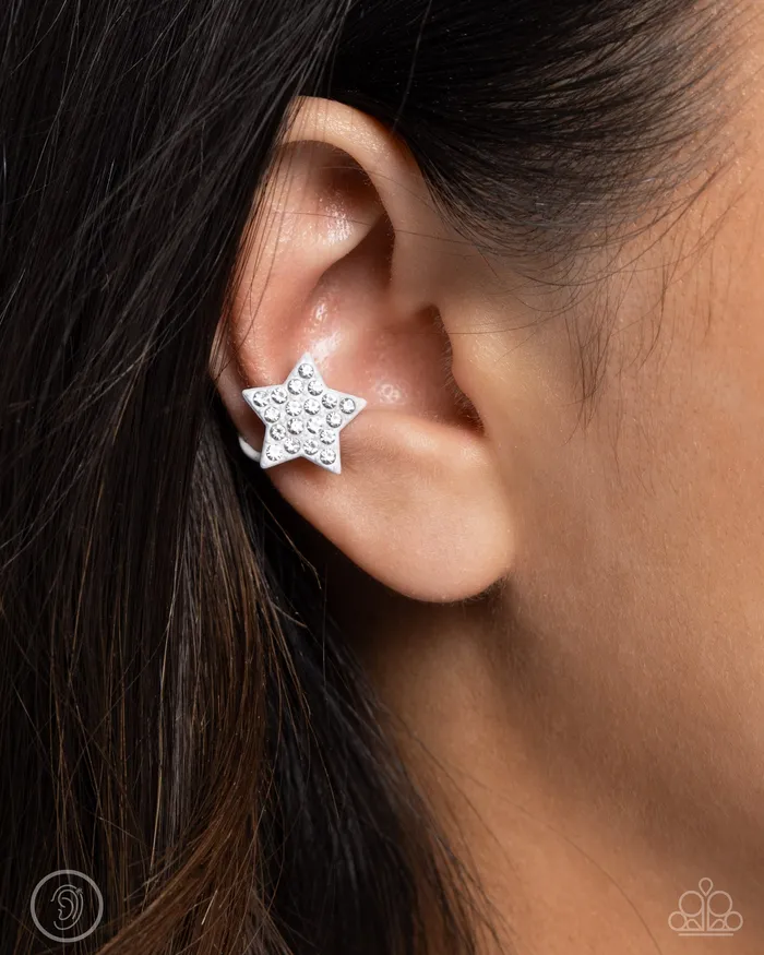 Stellar Skill White Ear Cuffs Jewelry by Bretta Paparazzi Accessories Earrings