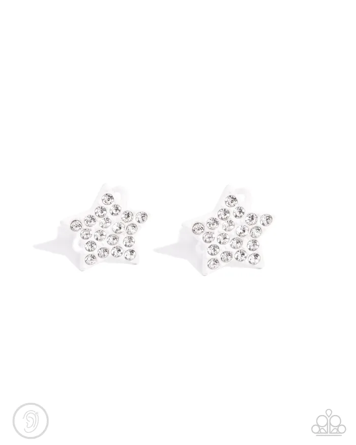 Stellar Skill White Ear Cuffs Jewelry by Bretta Paparazzi Accessories Earrings