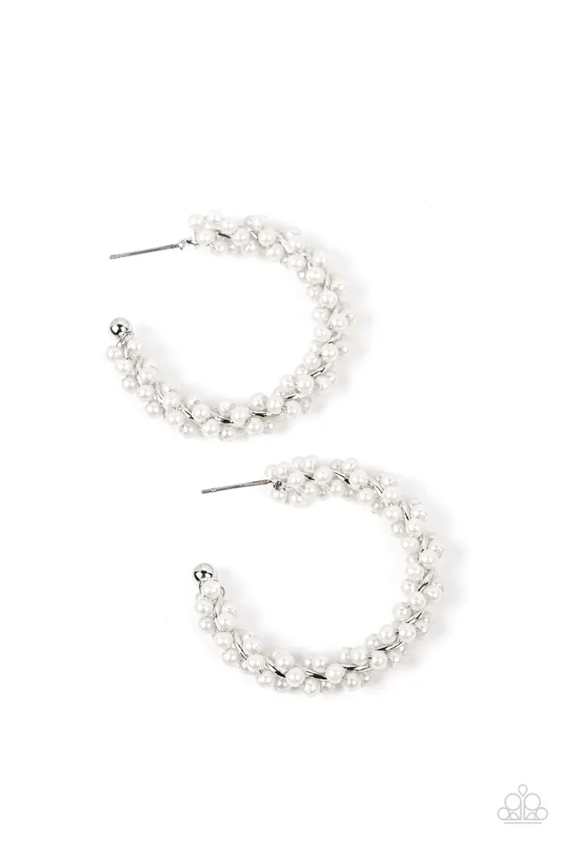 Yacht Royale White Hoop Earrings Jewelry by Bretta Paparazzi Accessories Earrings